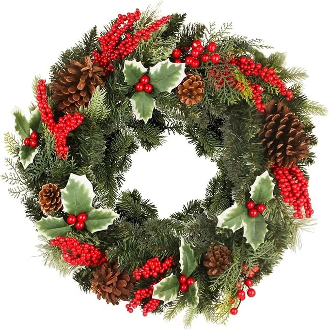 ChrisXiao 24 Inch Artificial Christmas Wreath with Berry and Pine Branches Christmas Decorations