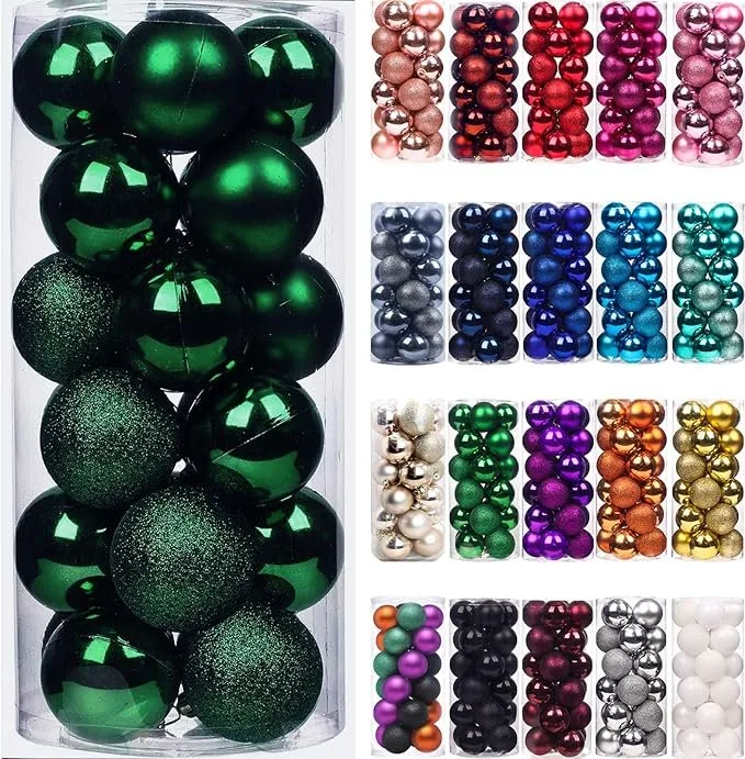 Emopeak 24Pcs Mini Christmas Balls Ornaments 1.2 Inch