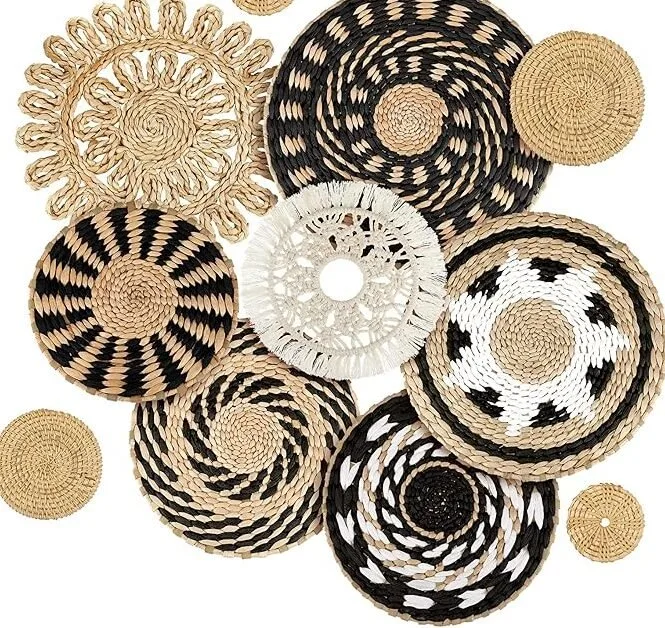 11 Pcs Boho Wall Basket Decor Decorative Bulrush Woven Basket Wall Decor
