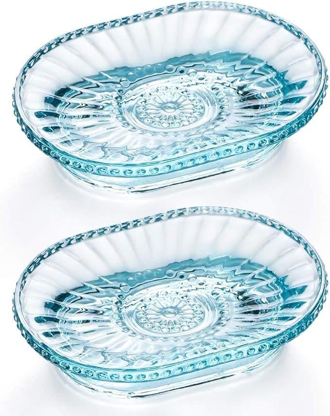 MDLUU   Glass Soap Dish, Embossed Bar Soap Holder, Decorative Soap Saver Tray