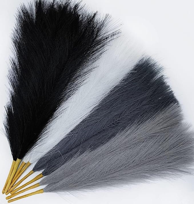 8 Pcs 17" Pampas Grass Faux Dried Decor, Fluffy Fake Small Pompas