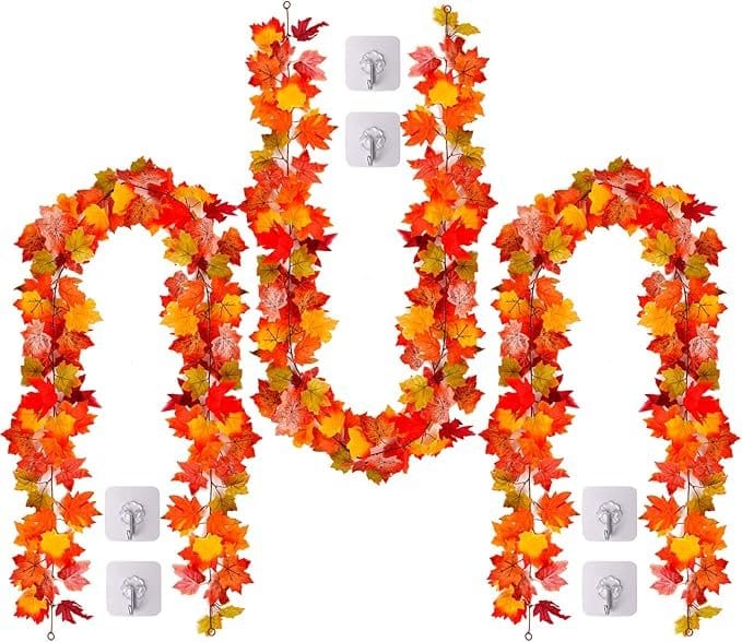 3 Pack Fall Maple Leaves Garland, 5.7 Ft/Piece Hanging Vines Garland Artificial Autumn Foliage Garland
